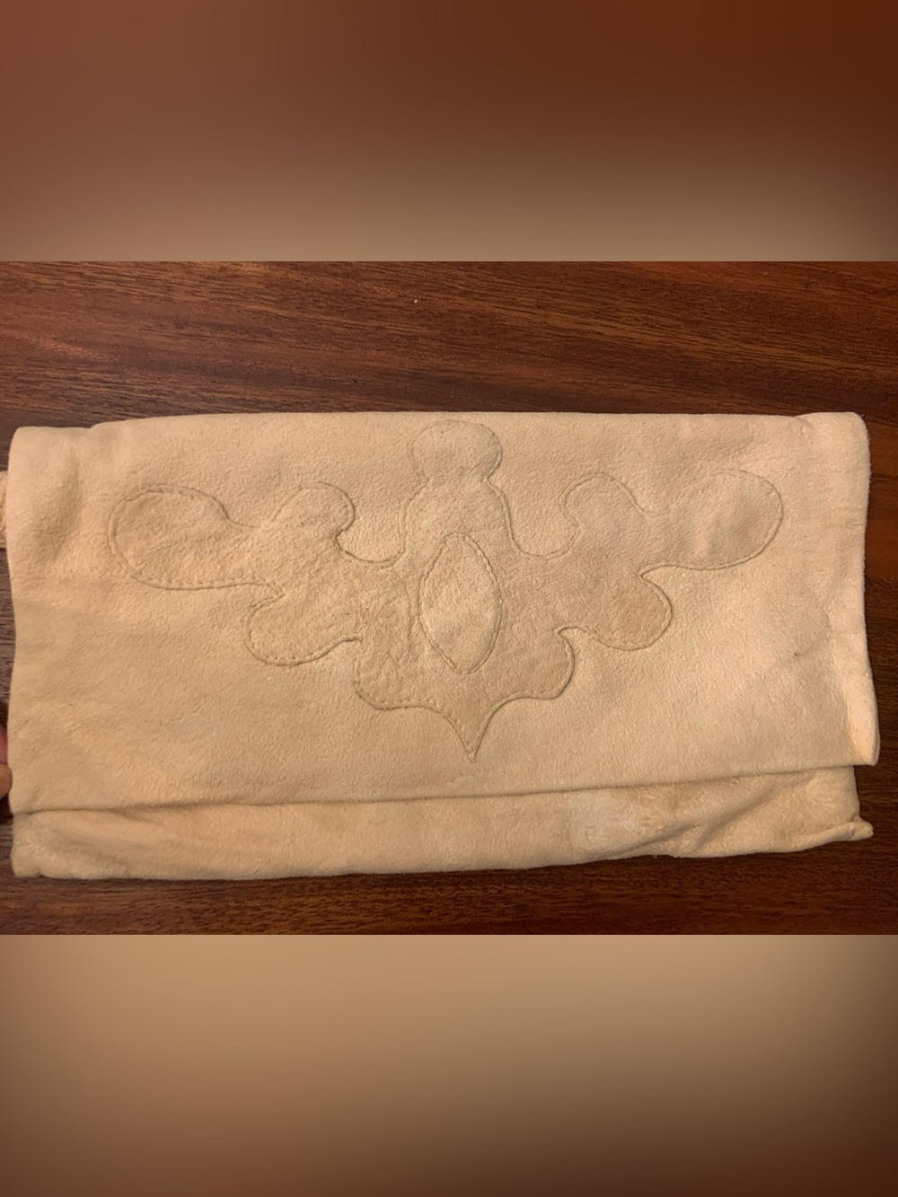 Antique Handmade with love - Neutral Cream Suede Fold-Over Clutch